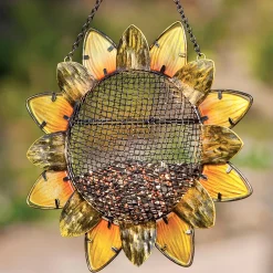 Plow & Hearth Bird Feeders>Glass and Metal Sunflower Bird Feeder