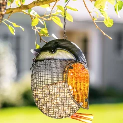 Plow & Hearth Bird Feeders>Glass Chickadee Hanging Mesh Bird Feeder