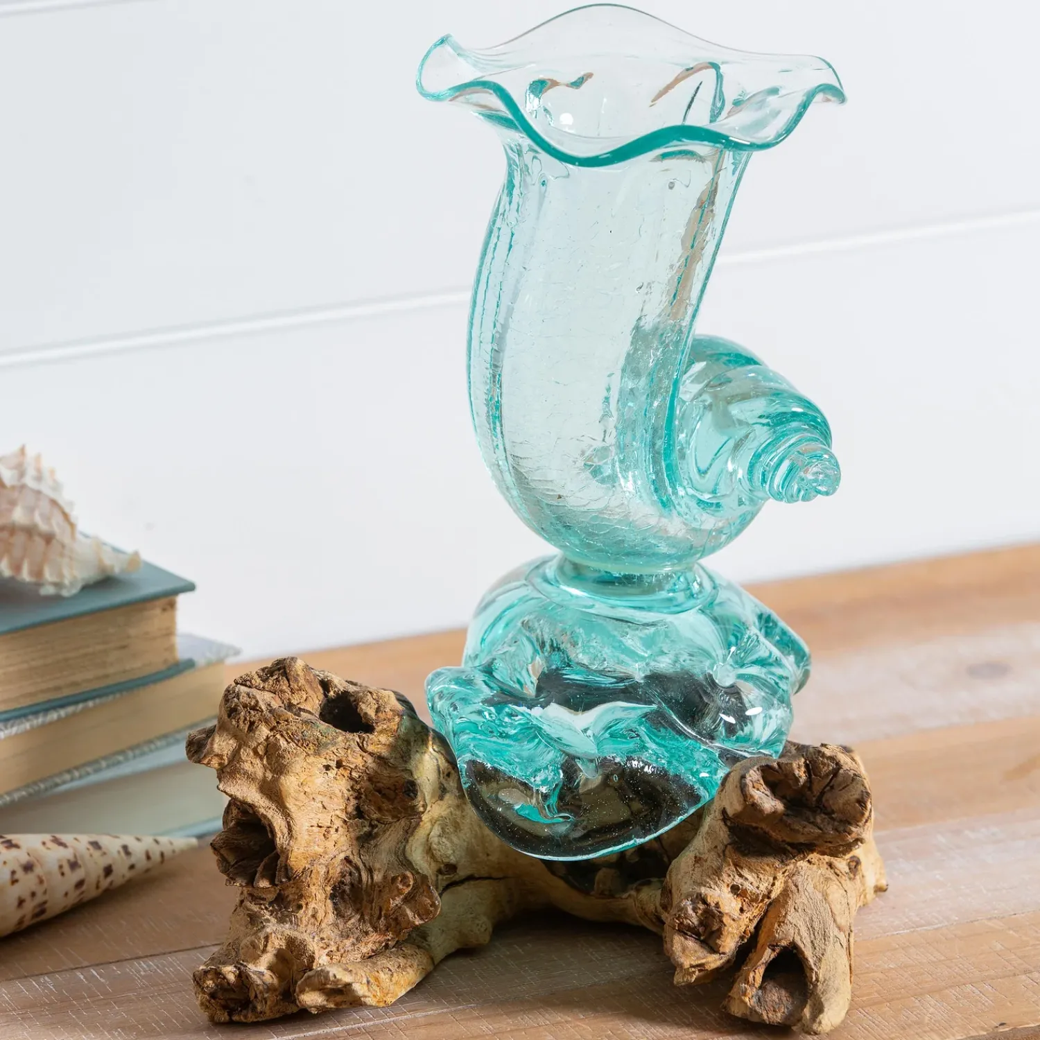 Plow & Hearth Decorative Accents|Planters & Vases>Glass Shell Vase On Driftwood
