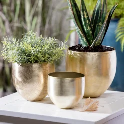 Plow & Hearth Planters & Plant Stands>Glazed Metal Planter, Silver, Nested Set of 3