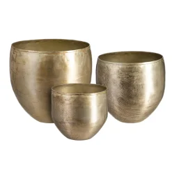 Plow & Hearth Planters & Plant Stands>Glazed Metal Planter, Silver, Nested Set of 3
