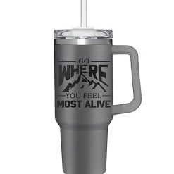 Plow & Hearth Travel Cups>Go Where You Feel Most Alive Canyon Cup, Double Wall Stainless Steel w/ Straw, 40oz, Gift Box