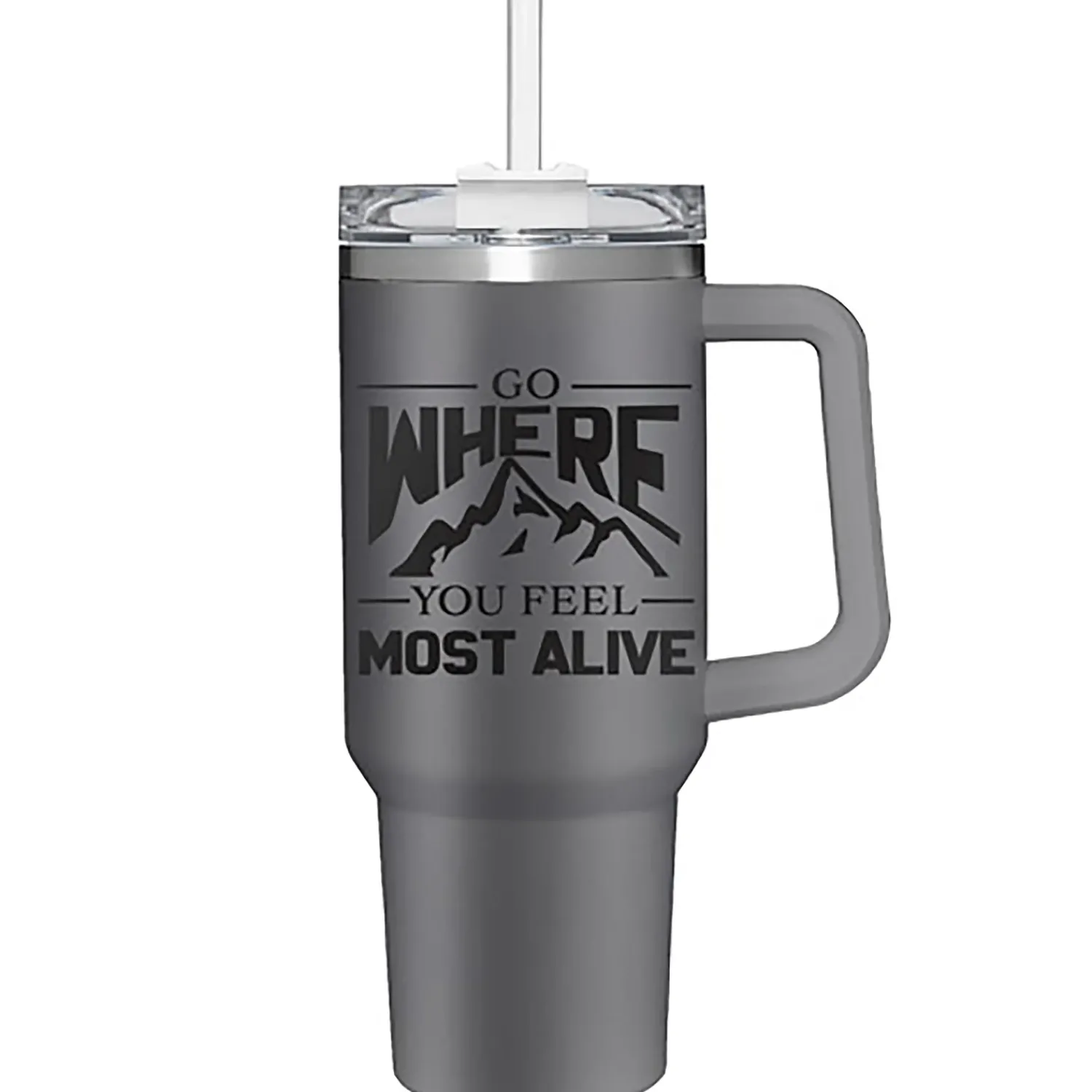 Plow & Hearth Travel Cups>Go Where You Feel Most Alive Canyon Cup, Double Wall Stainless Steel w/ Straw, 40oz, Gift Box