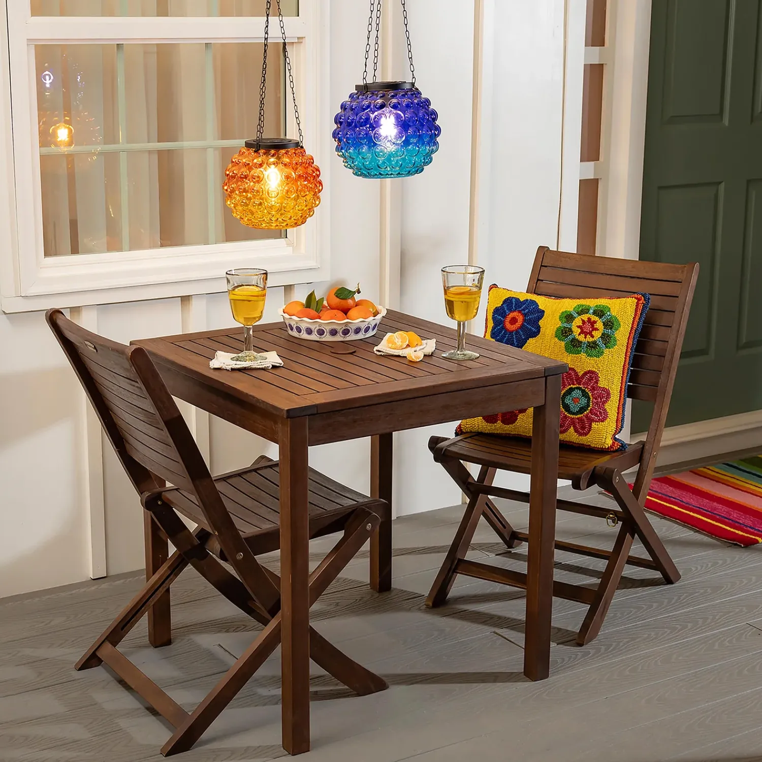 Plow & Hearth Solar Accents|Solar Lighting>Gradient Glass Solar Lanterns, Set of 2