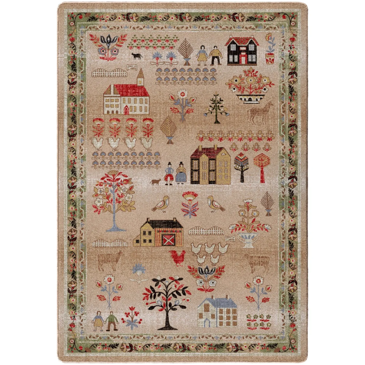 Plow & Hearth Area Rugs>Grafton EnduraStran Folk Art Rug, 3'10" x 5'4"