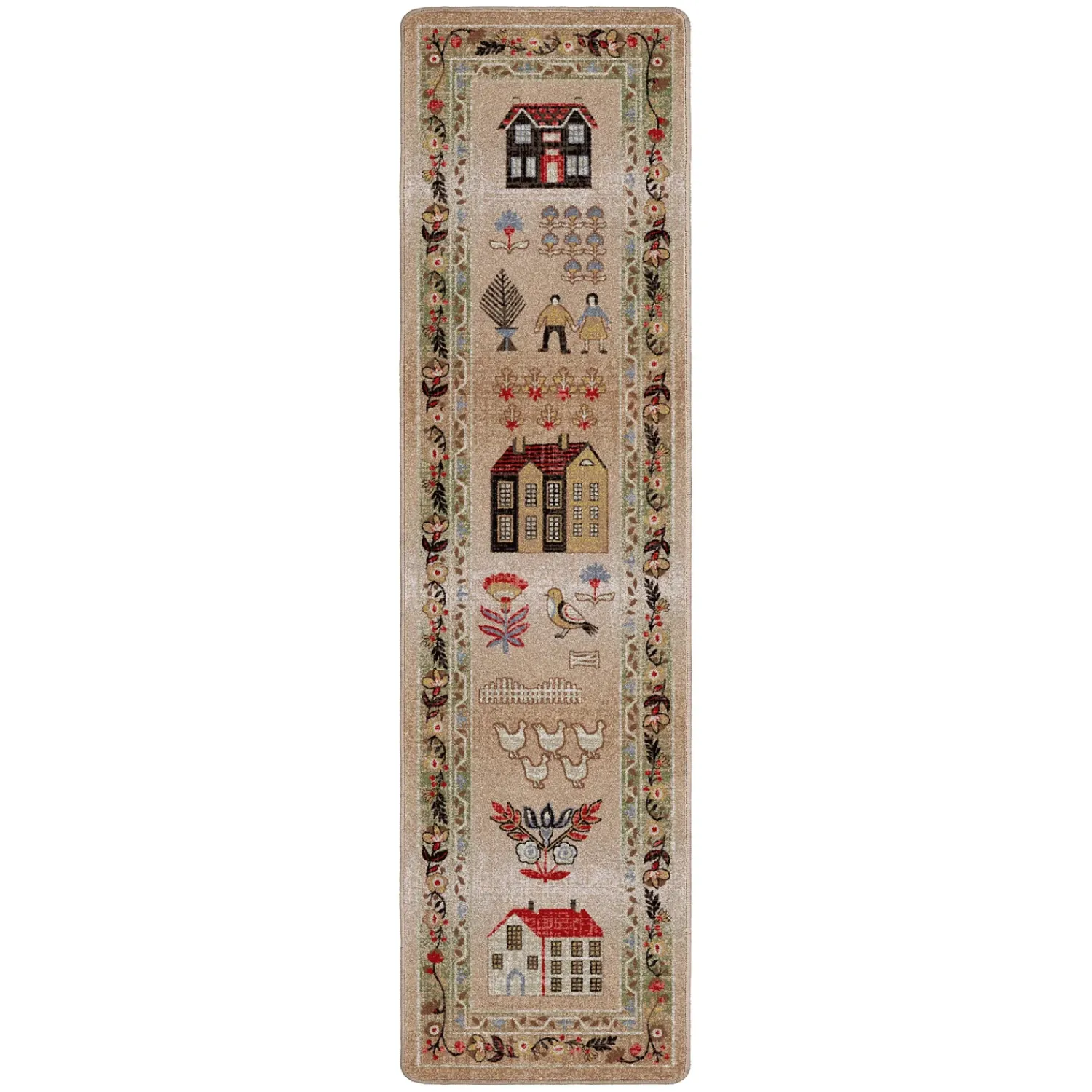Plow & Hearth Runners>Grafton EnduraStran Folk Art Rug, 2'1" x 7'8" Runner