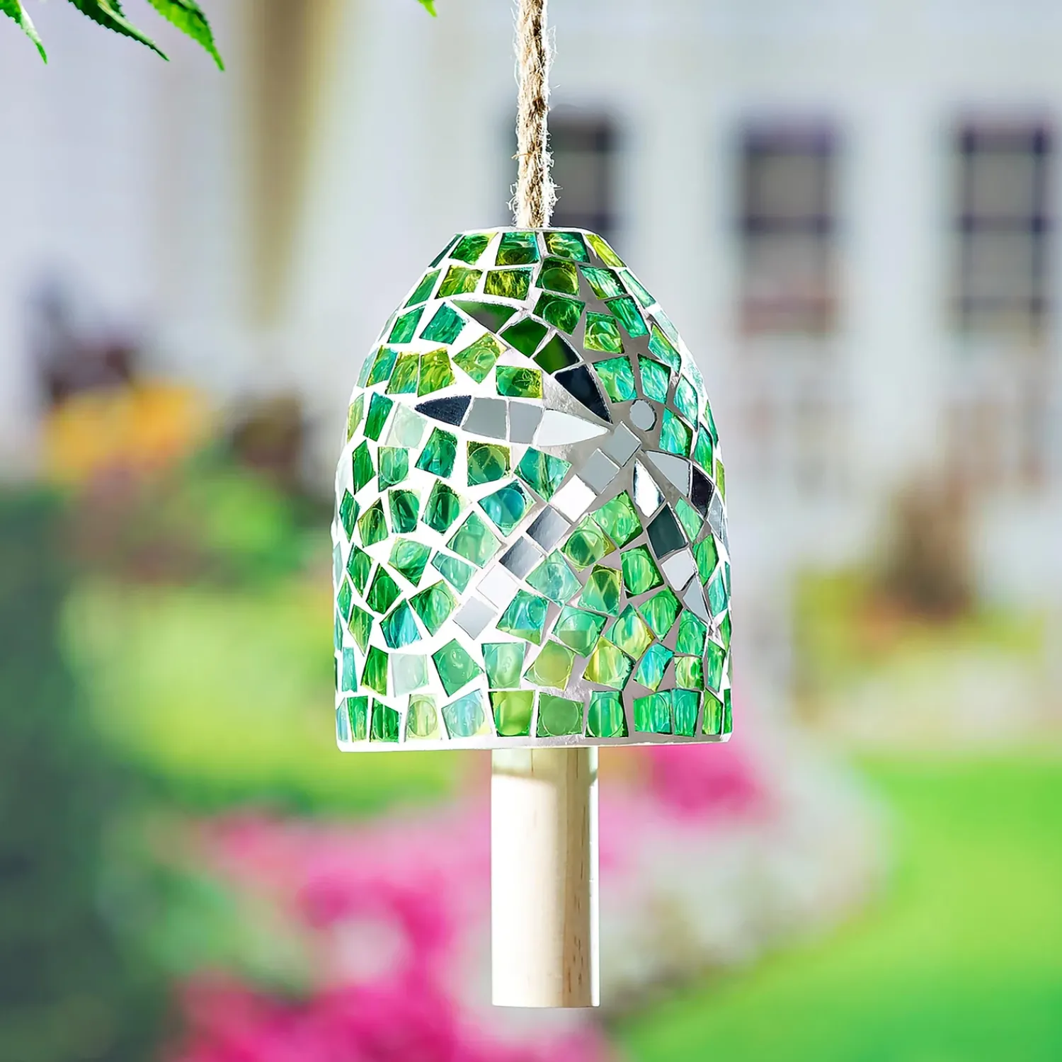 Plow & Hearth Wind Chimes & Mobiles>Green Dragonfly Mosaic Bell Chime