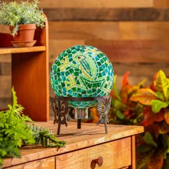 Plow & Hearth Gazing Balls>Green Frog Mosaic Gazing Ball, 10"