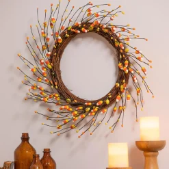 Plow & Hearth Wreaths>Halloween Candy Corn Artificial Wreath