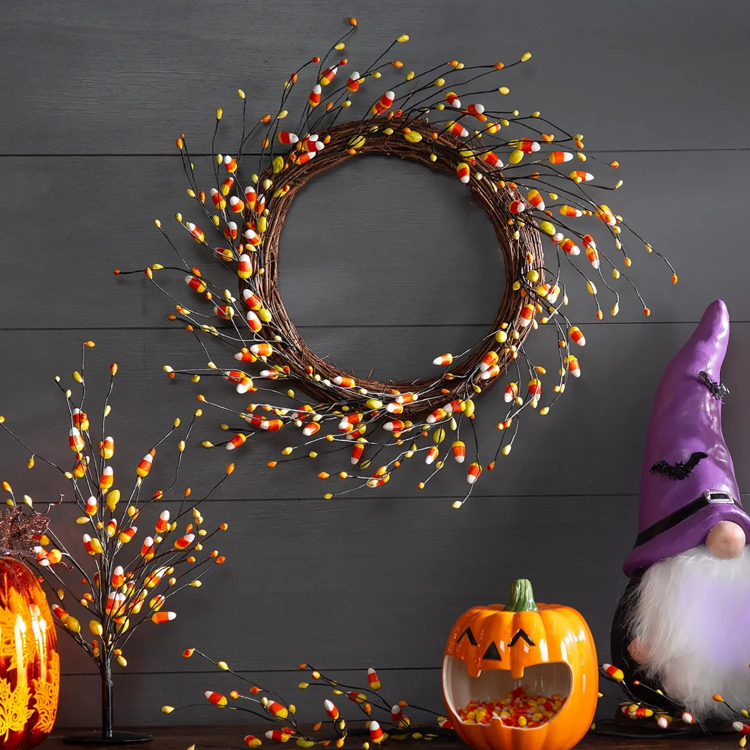 Plow & Hearth Decorative Accents>Halloween Candy Corn Artificial Tabletop Tree