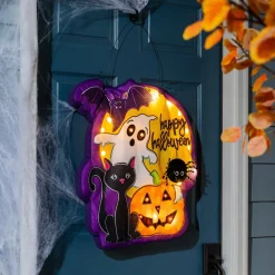 Plow & Hearth Fabric Door Hangers>Halloween Friends Lighted Estate Door Décor