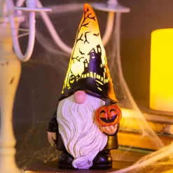 Plow & Hearth Decorative Accents|Lighted Accents>Halloween Gnome with Lighted Hat and Pumpkin