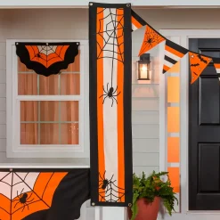 Plow & Hearth Bunting & Banners>Halloween Spider Web Cotton Pillar Bunting