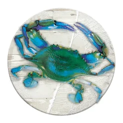 Plow & Hearth Birdbaths>Hand Painted Blue Crab Embossed Glass Birdbath Basin