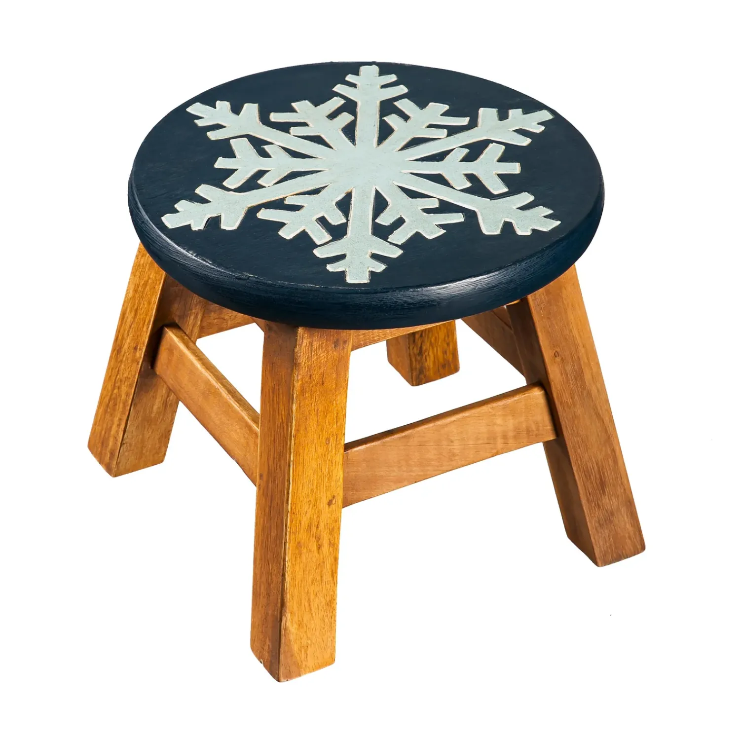 Plow & Hearth Chairs & Rockers|Rockers & Gliders>Hand-Carved Acacia Wood Glittery Snowflake Footstool