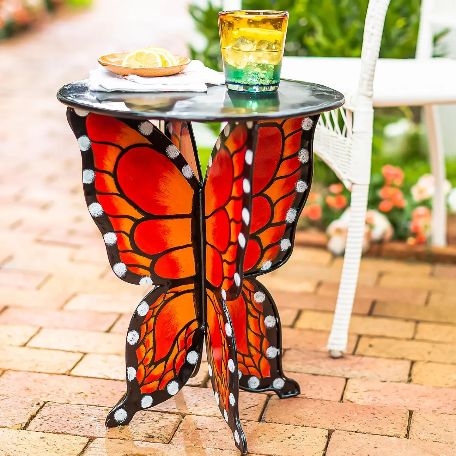 Plow & Hearth Accent Tables|Outdoor Side Tables>Handcrafted Metal Monarch Butterfly Side Table