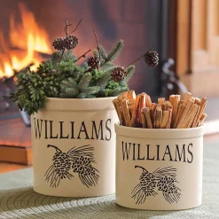 Plow & Hearth Planters & Plant Stands>Handcrafted USA-Made Double Pinecone Personalized 2 Gallon Crock Black