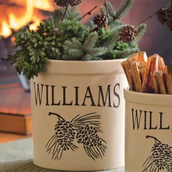 Plow & Hearth Planters & Plant Stands>Handcrafted USA-Made Double Pinecone Personalized 3 Gallon Crock Black
