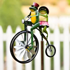 Plow & Hearth Wind Spinners|Garden Stakes>Handmade Bicycling Frogs Metal Wind Spinner