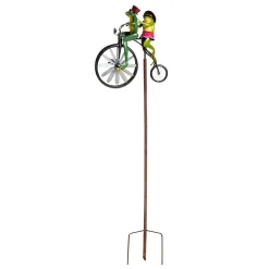 Plow & Hearth Wind Spinners|Garden Stakes>Handmade Bicycling Frogs Metal Wind Spinner