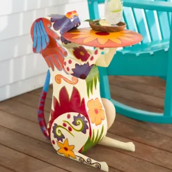 Plow & Hearth Accent Tables|Outdoor Side Tables>Handmade Colorful Painted Folk Art Metal Dog Side Table