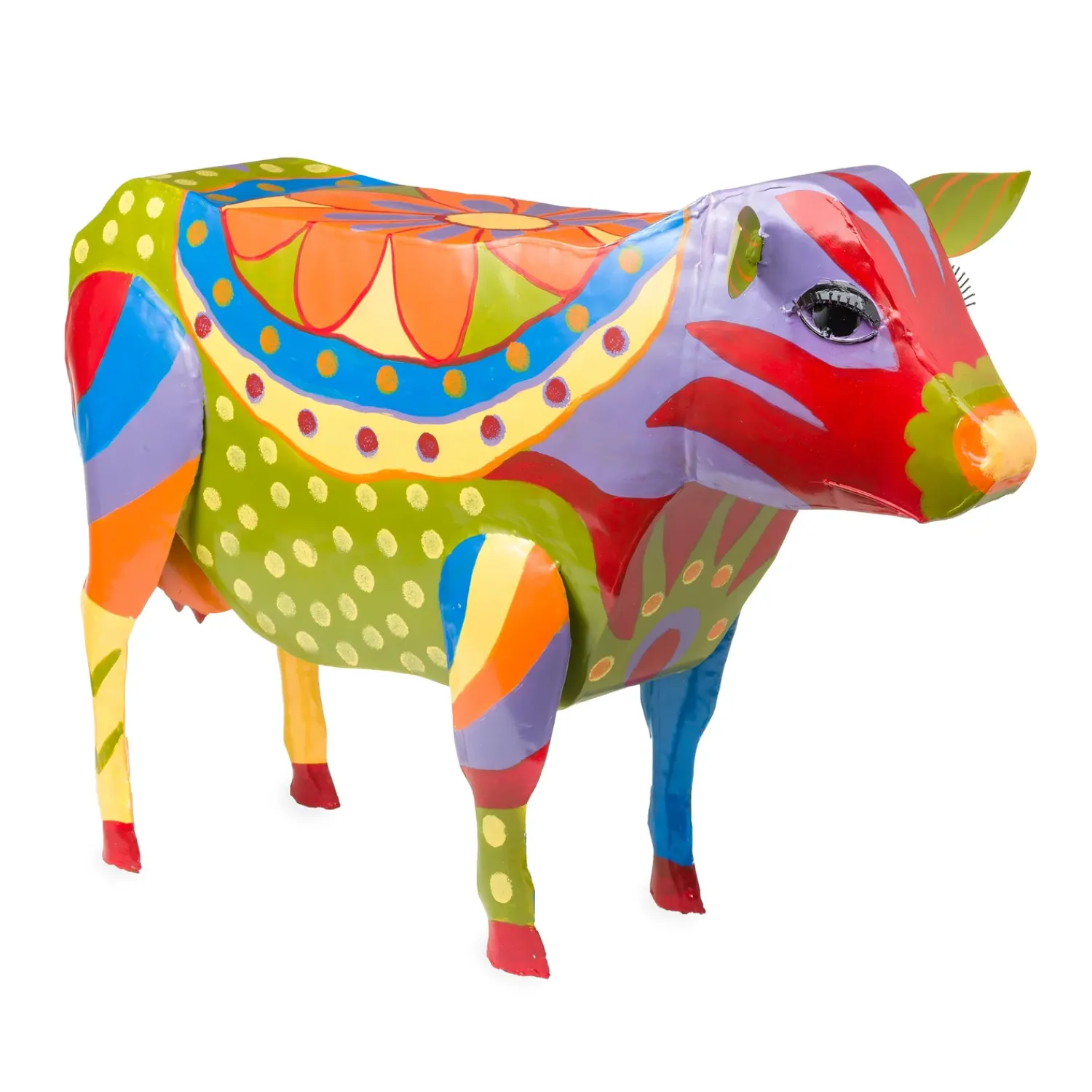 Plow & Hearth Accent Tables|Outdoor Side Tables>Handmade Colorful Painted Folk Art Cow Metal Side Table