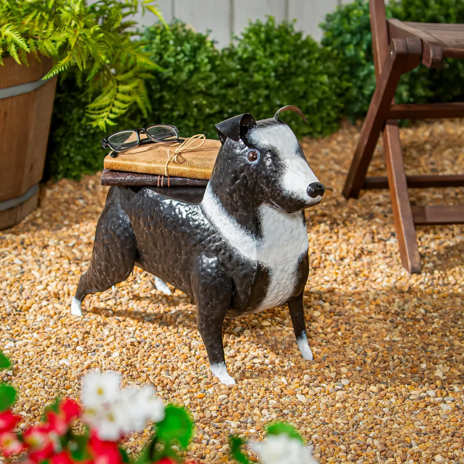 Plow & Hearth Accent Tables|Outdoor Side Tables>Handmade Metal Border Collie Table