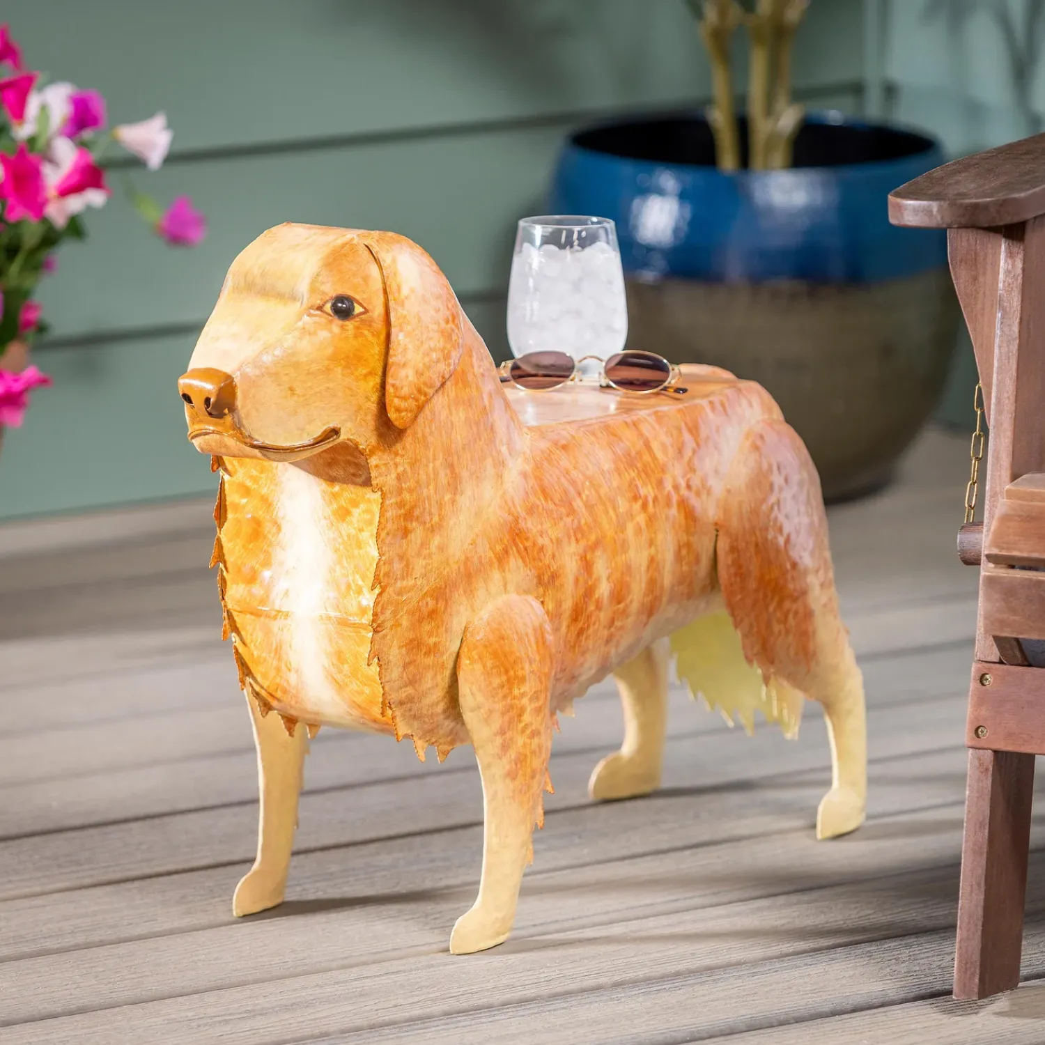 Plow & Hearth Accent Tables|Outdoor Side Tables>Handmade Metal Golden Retriever Table