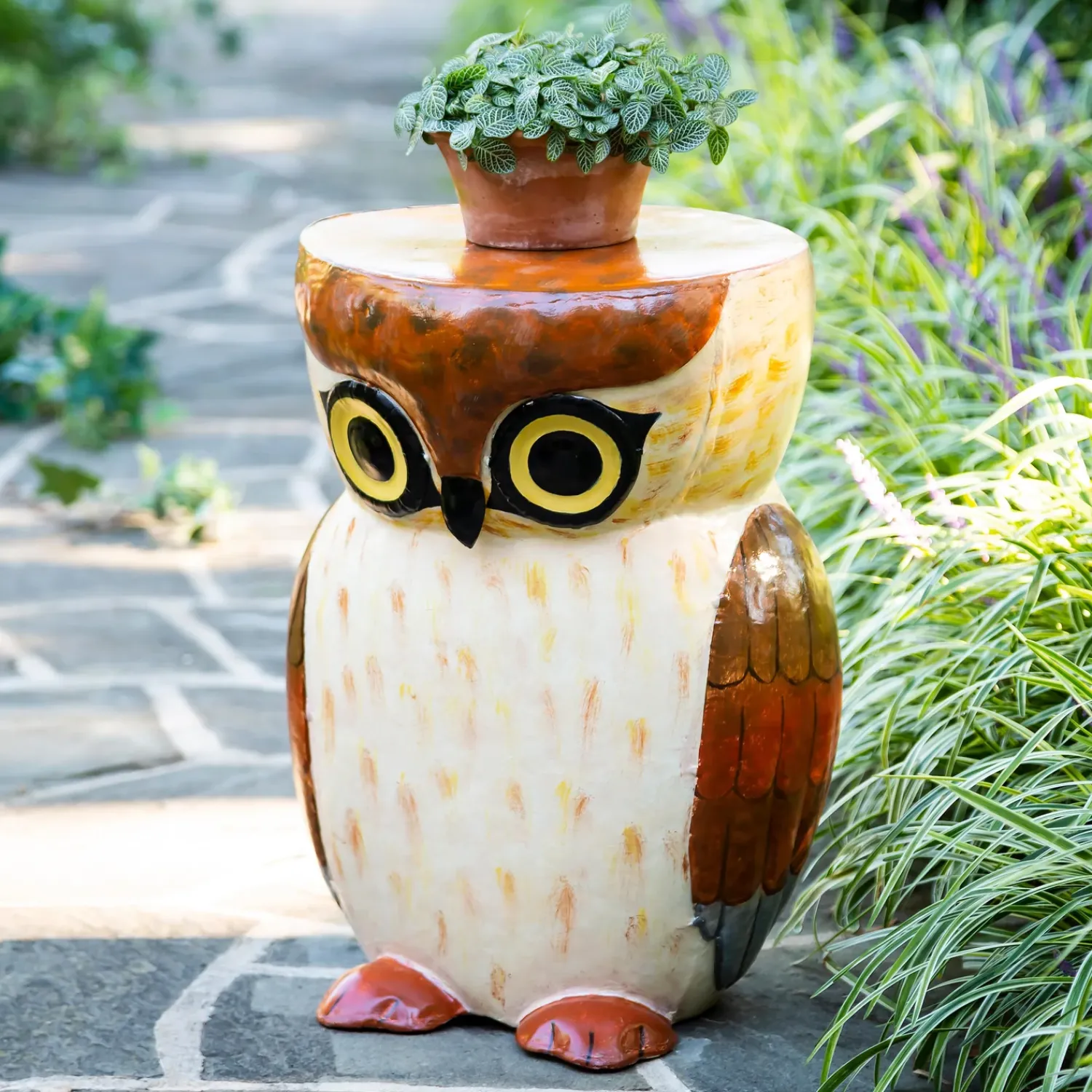 Plow & Hearth Accent Tables|Outdoor Side Tables>Handmade Owl Metal Side Table