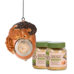 Plow & Hearth Bird Feeders>Hanging Acorn Peanut Butter Bird Feeder with 2 Jars of Peanut Butter