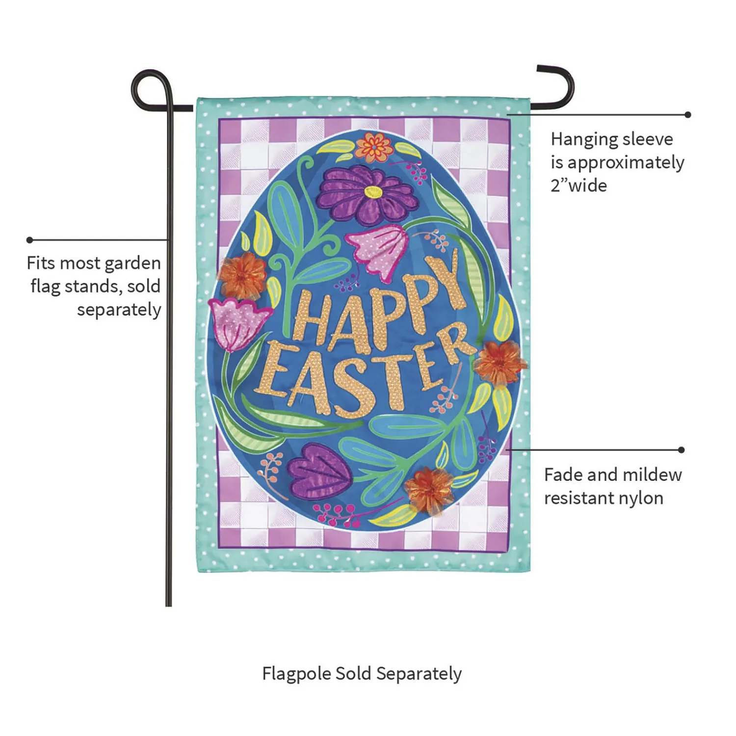 Plow & Hearth Garden Flags>Happy Easter Applique Garden Flag