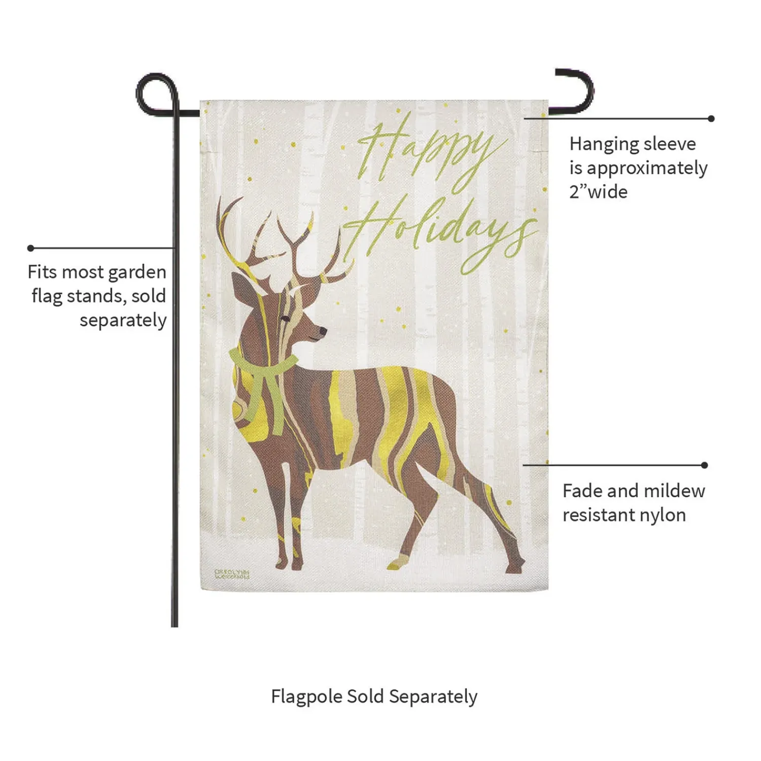 Plow & Hearth Garden Flags>Happy Holidays Deer Burlap Garden Flag