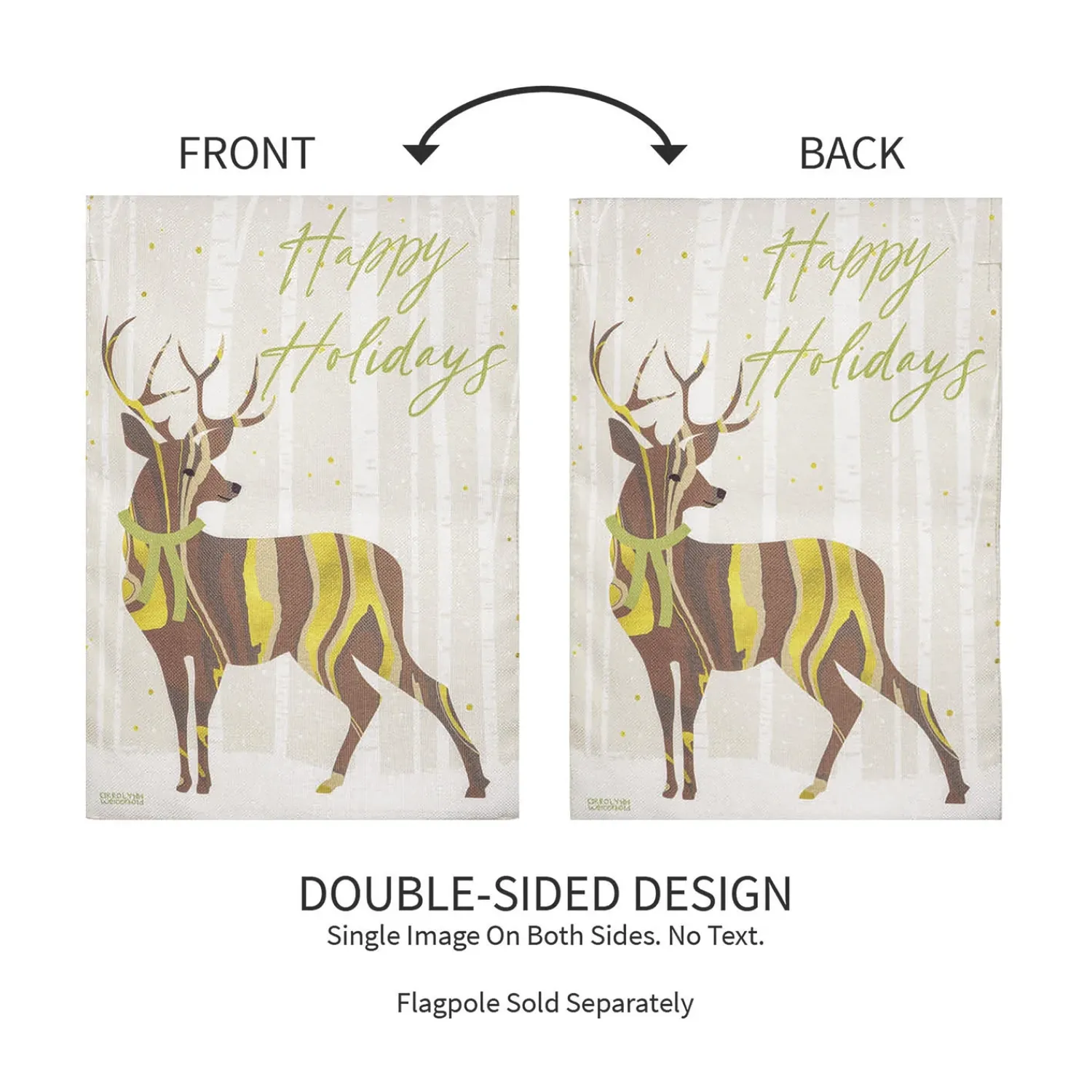 Plow & Hearth Garden Flags>Happy Holidays Deer Burlap Garden Flag