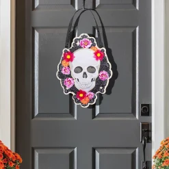 Plow & Hearth Fabric Door Hangers>Happy Skull Floral Door Décor