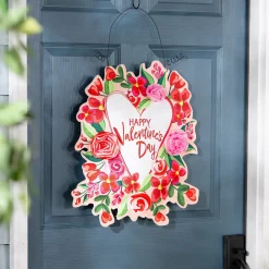 Plow & Hearth Fabric Door Hangers>Happy Valentine's Day Floral Wreath/ Spring has Sprung Double Sided Estate Door Décor