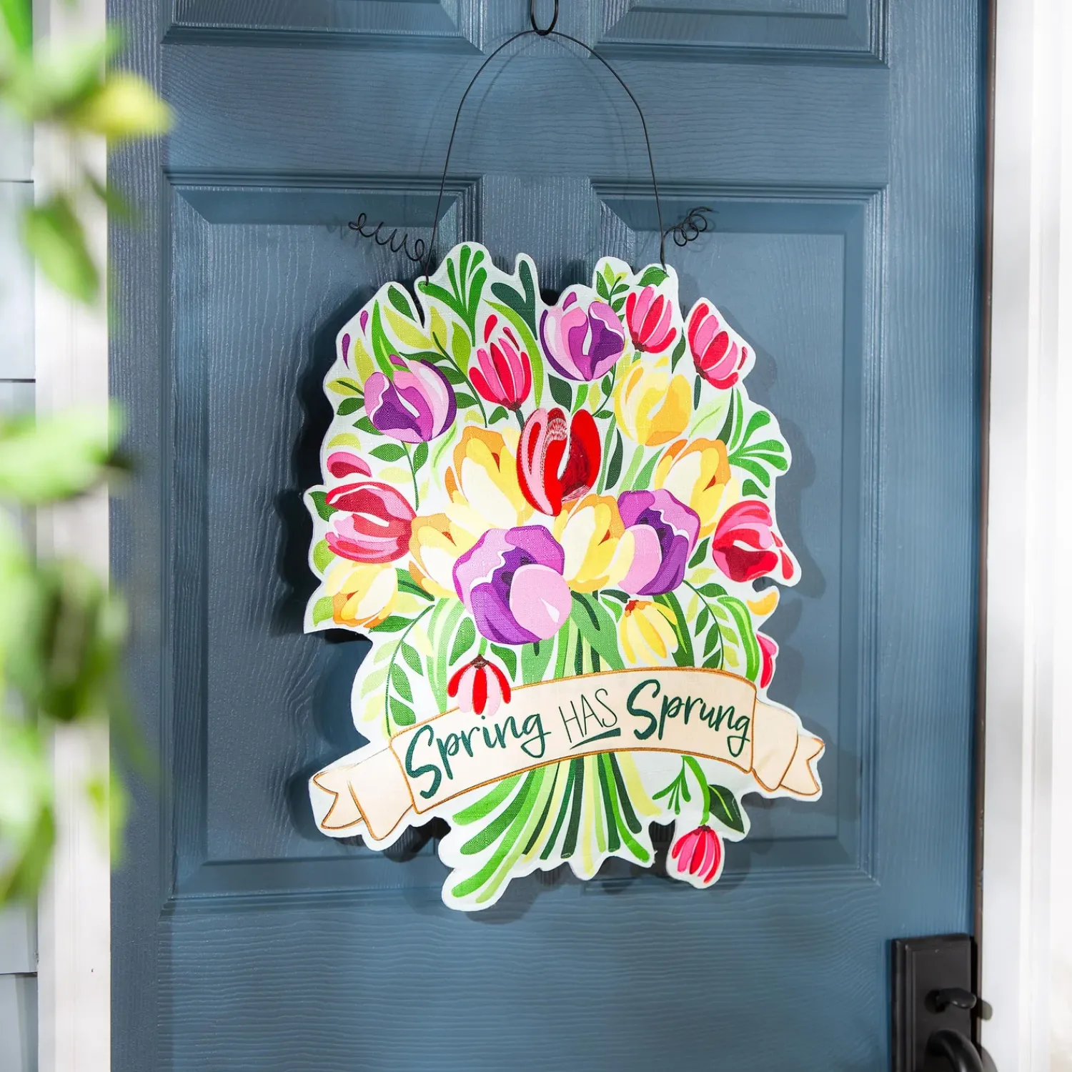 Plow & Hearth Fabric Door Hangers>Happy Valentine's Day Floral Wreath/ Spring has Sprung Double Sided Estate Door Décor