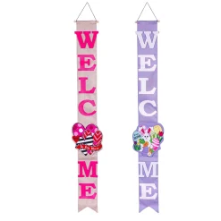 Plow & Hearth Fabric Door Hangers>Happy Valentine's Day Sweethearts/ Happy Easter Bunny with Carrot Double Sided Door Banner
