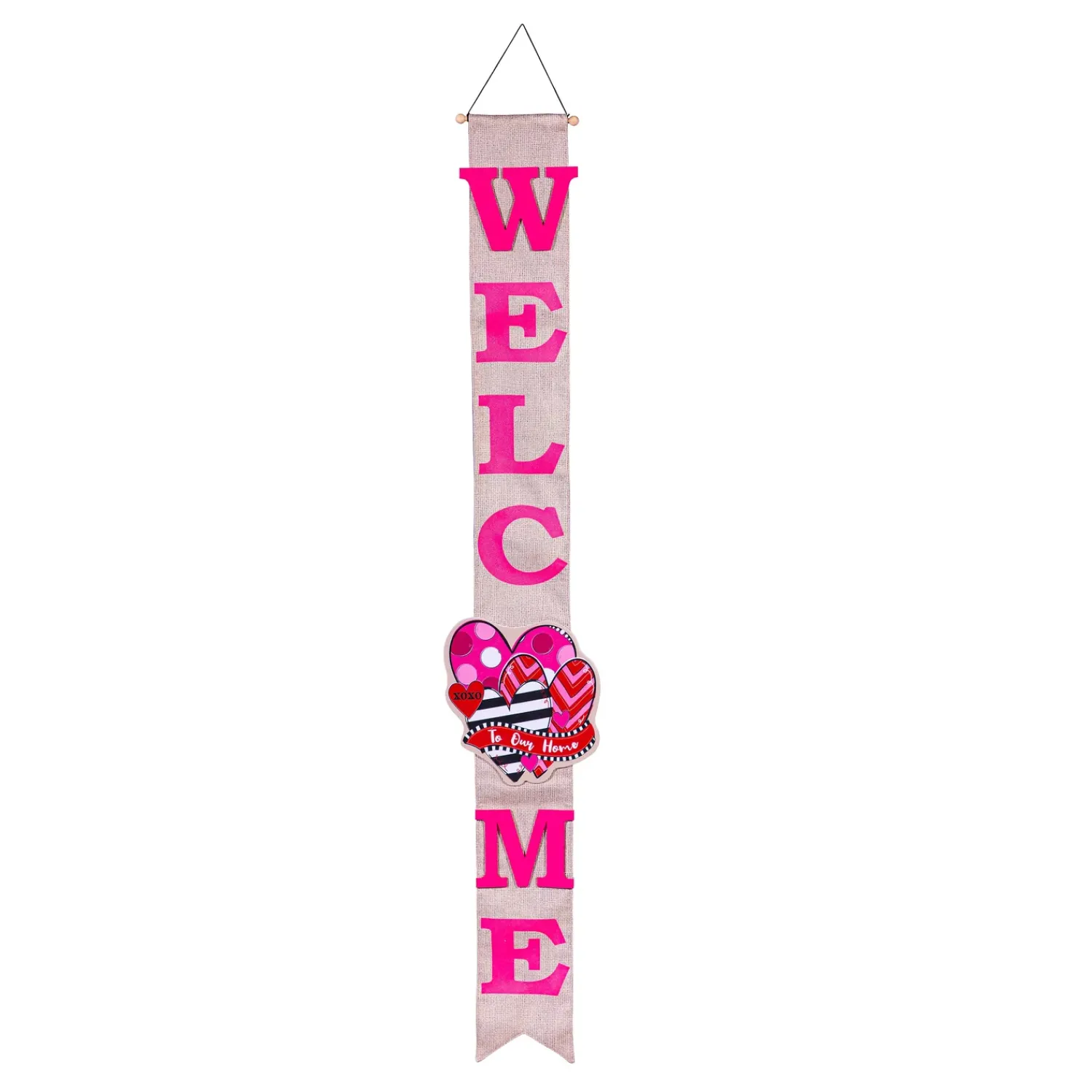 Plow & Hearth Fabric Door Hangers>Happy Valentine's Day Sweethearts/ Happy Easter Bunny with Carrot Double Sided Door Banner