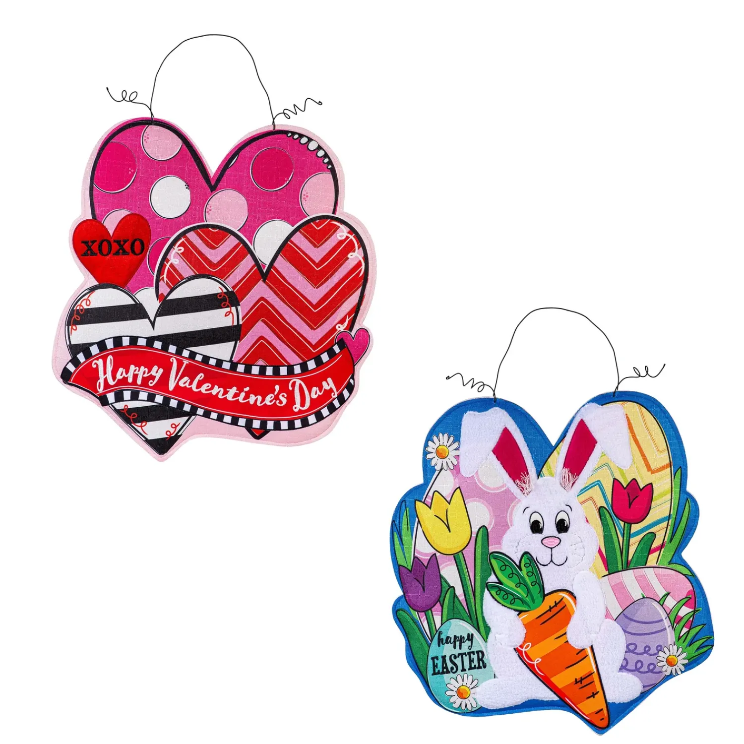Plow & Hearth Fabric Door Hangers>Happy Valentine's Day Sweethearts/ Happy Easter Bunny Double Sided Estate Door Décor