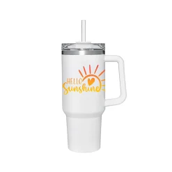 Plow & Hearth Travel Cups>Hello Sunshine Canyon Cup, Double Wall Stainless Steel w/ Straw, 40oz, Gift Box
