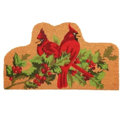 Plow & Hearth Coir Mats>Holiday Cardinals Shaped Coir Mat
