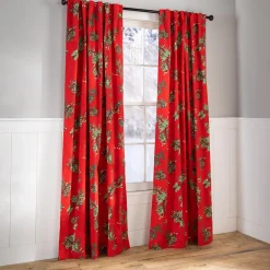 Plow & Hearth Curtain Panels>Holiday Peaceful Pine Curtains, 84"L Pair Double Width