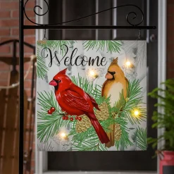 Plow & Hearth Garden Stakes|Solar Accents>Holiday Poinsettia Garden Stake, Solar Sign-sational Greeter Stake, Winter Cardinal Couple, 55"H