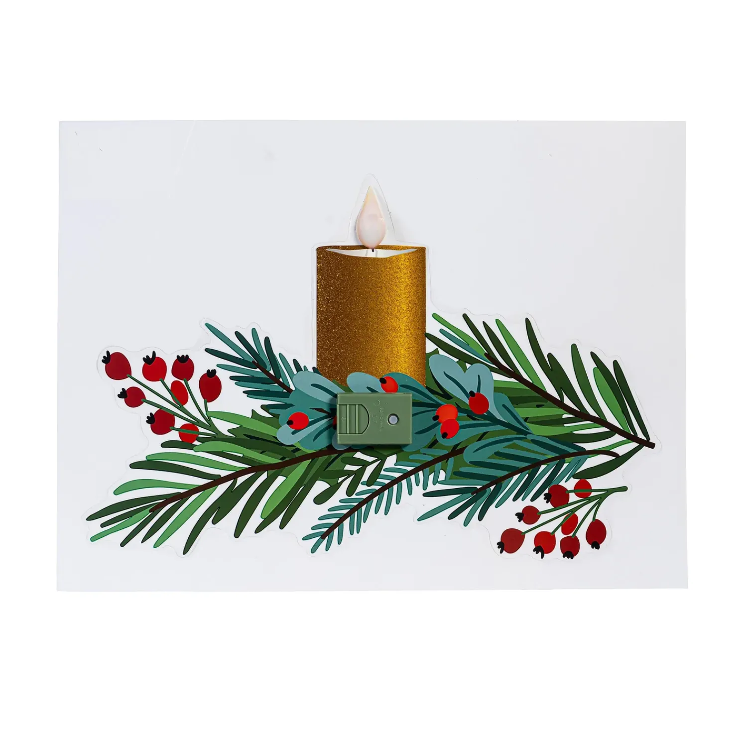 Plow & Hearth Fabric Door Hangers>Holiday Poinsettia LED Hanging Décor Candle with Greenery Flickering Light Window Decal, 12.5"L