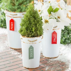 Plow & Hearth Planters & Plant Stands>Holiday Poinsettia Planter, French Bucket with Holiday Tag, Set of 3