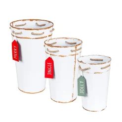 Plow & Hearth Planters & Plant Stands>Holiday Poinsettia Planter, French Bucket with Holiday Tag, Set of 3