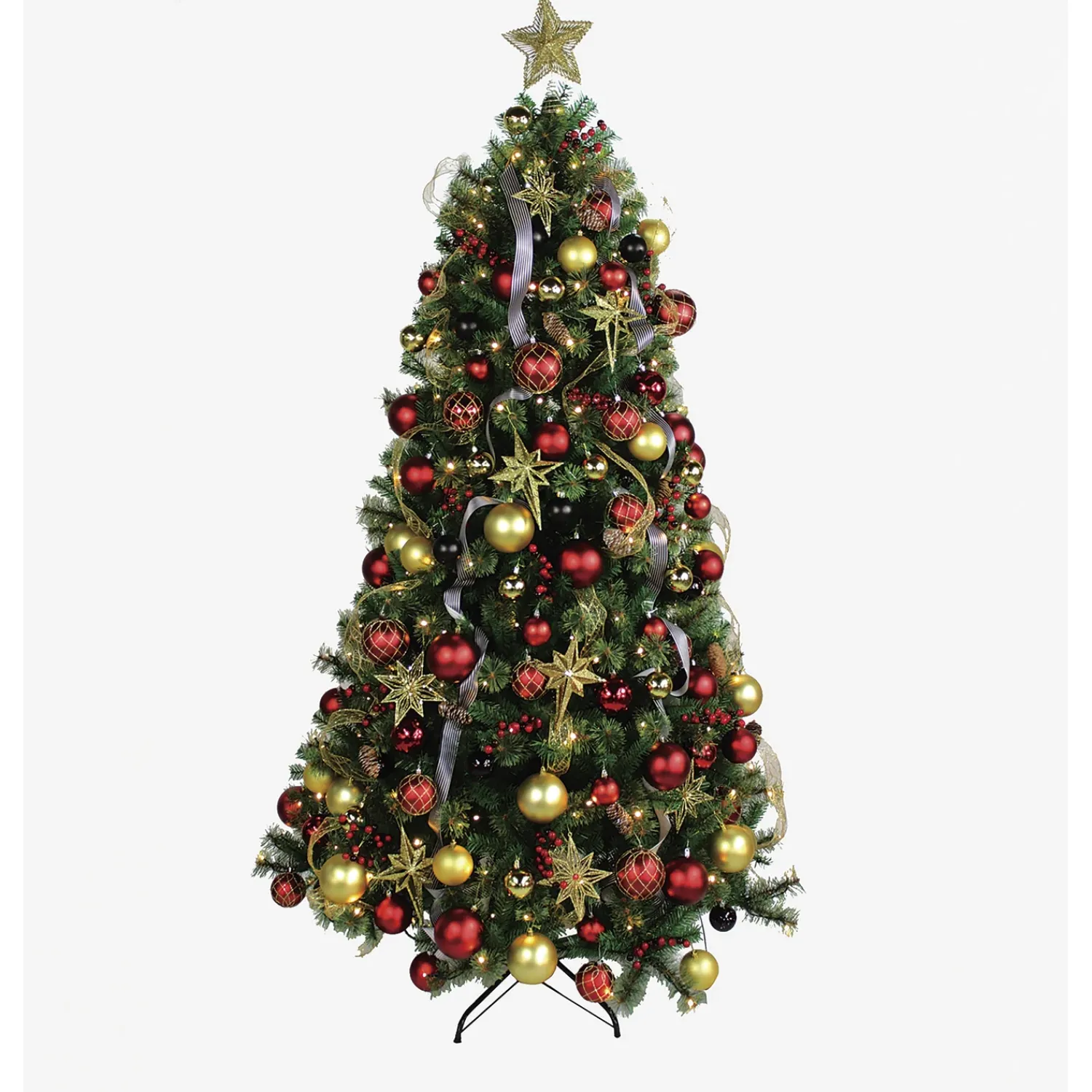 Plow & Hearth Lighted Trees & Garlands|Lighted Accents>Holiday Traditions Complete Christmas Tree Kit with 250 Lights and 140 Decorations, 7½'H