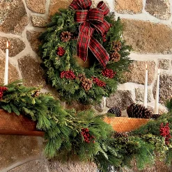 Plow & Hearth Wreaths>Holiday Woodland Evergreens 24"Wreath With Bow