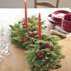 Plow & Hearth Wreaths|Lighted Trees & Garlands>Holiday Woodland Evergreens Centerpiece With Two Candles