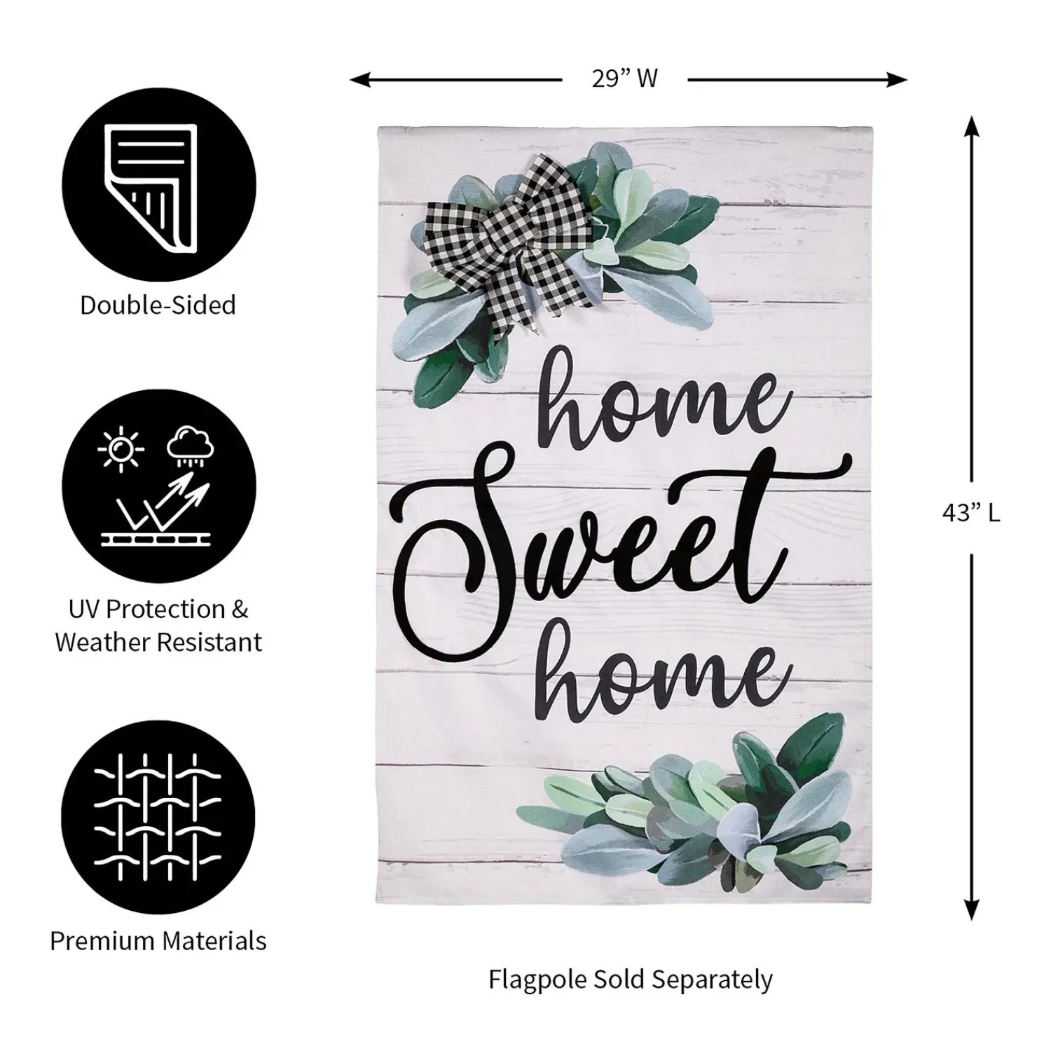 Plow & Hearth House & Estate Flags>“Home Sweet Home” Eucalyptus Burlap House Flag
